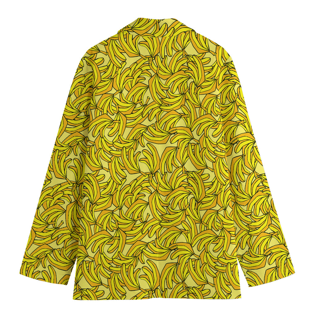 Yellow Geometric Banana Pattern Print Women's Cotton Blazer