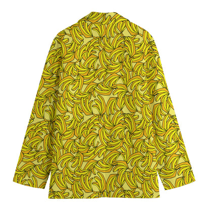 Yellow Geometric Banana Pattern Print Women's Cotton Blazer