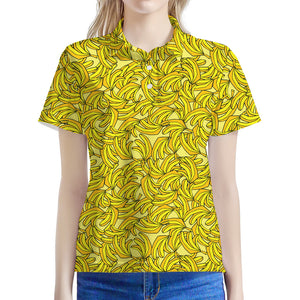 Yellow Geometric Banana Pattern Print Women's Polo Shirt