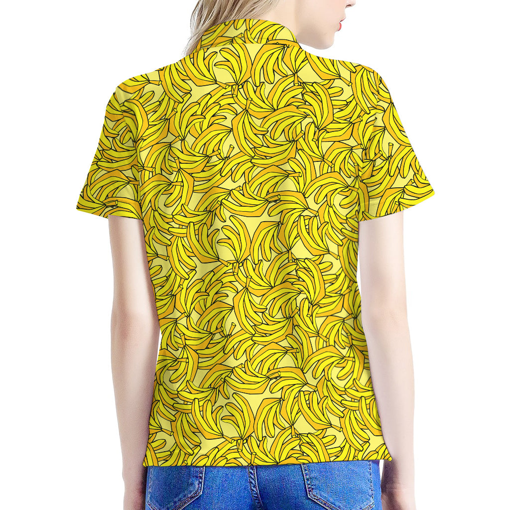 Yellow Geometric Banana Pattern Print Women's Polo Shirt