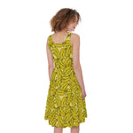 Yellow Geometric Banana Pattern Print Women's Sleeveless Dress