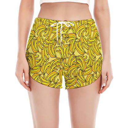 Yellow Geometric Banana Pattern Print Women's Split Running Shorts