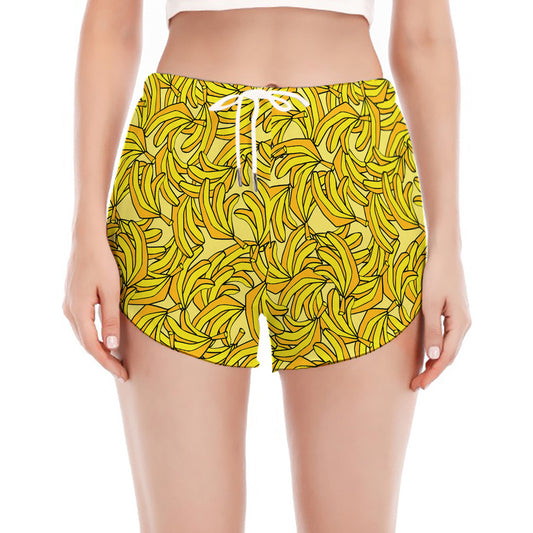 Yellow Geometric Banana Pattern Print Women's Split Running Shorts