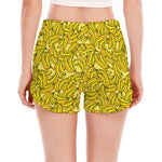 Yellow Geometric Banana Pattern Print Women's Split Running Shorts