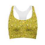 Yellow Geometric Banana Pattern Print Women's Sports Bra