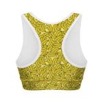 Yellow Geometric Banana Pattern Print Women's Sports Bra