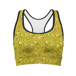 Yellow Geometric Banana Pattern Print Women's Sports Bra
