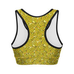 Yellow Geometric Banana Pattern Print Women's Sports Bra