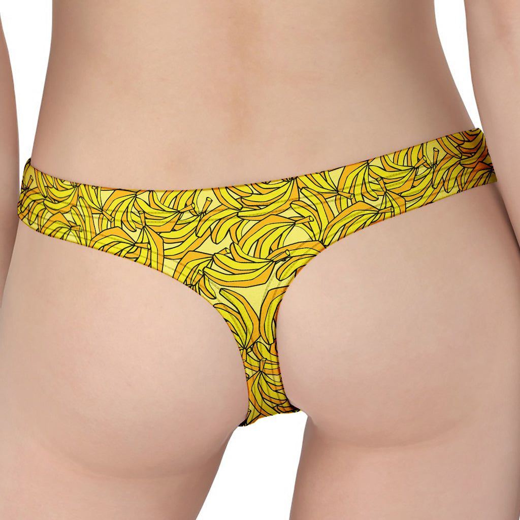 Yellow Geometric Banana Pattern Print Women's Thong