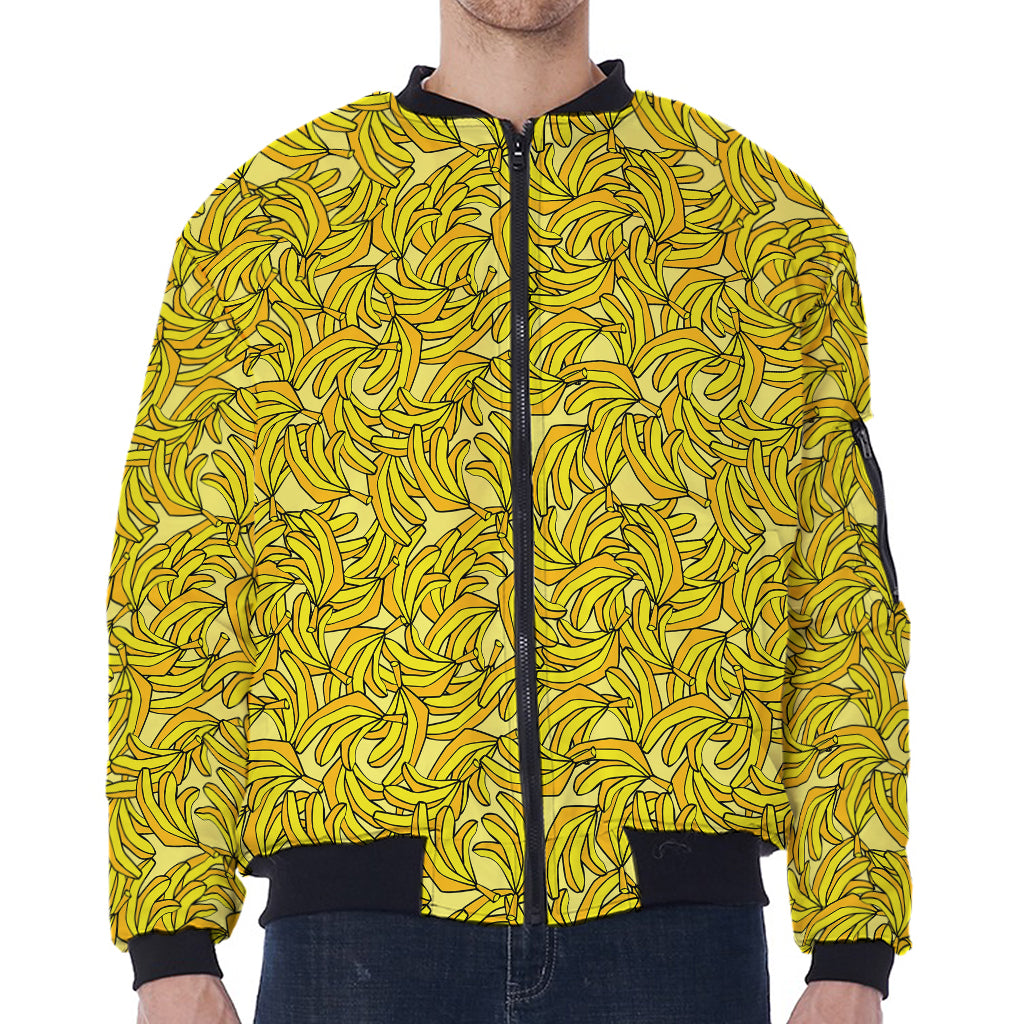 Yellow Geometric Banana Pattern Print Zip Sleeve Bomber Jacket