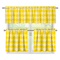 Yellow Harlequin Pattern Print 3 Piece Kitchen Curtains