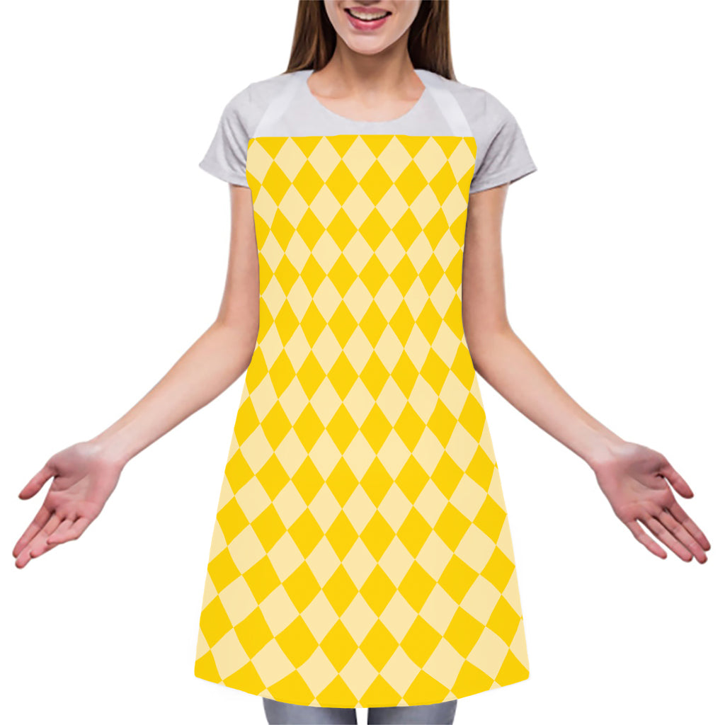 Yellow Harlequin Pattern Print Adjustable Apron