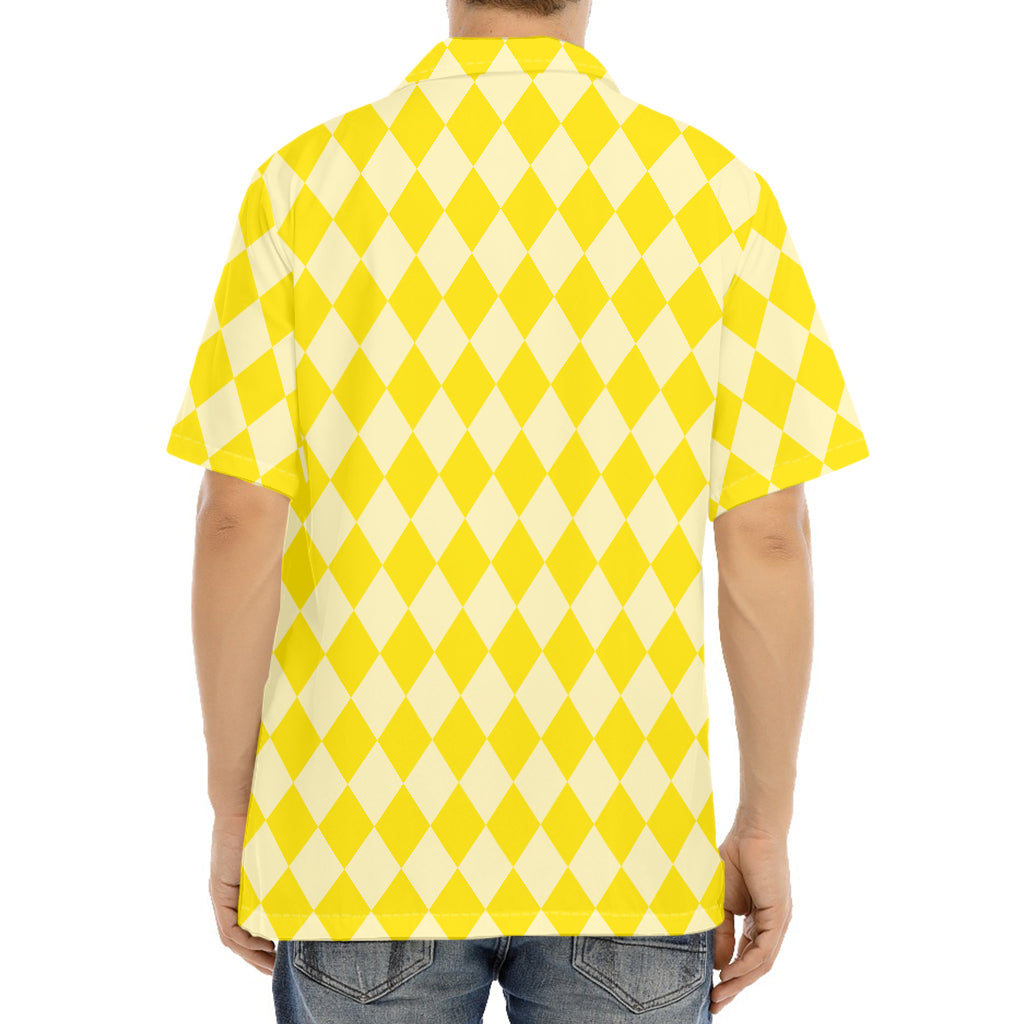 Yellow Harlequin Pattern Print Aloha Shirt