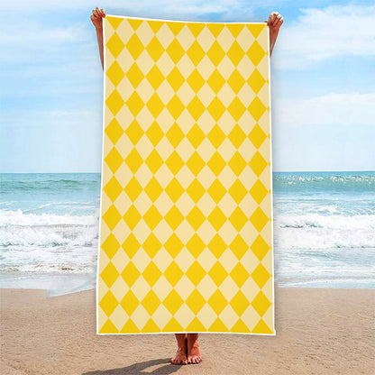 Yellow Harlequin Pattern Print Beach Towel