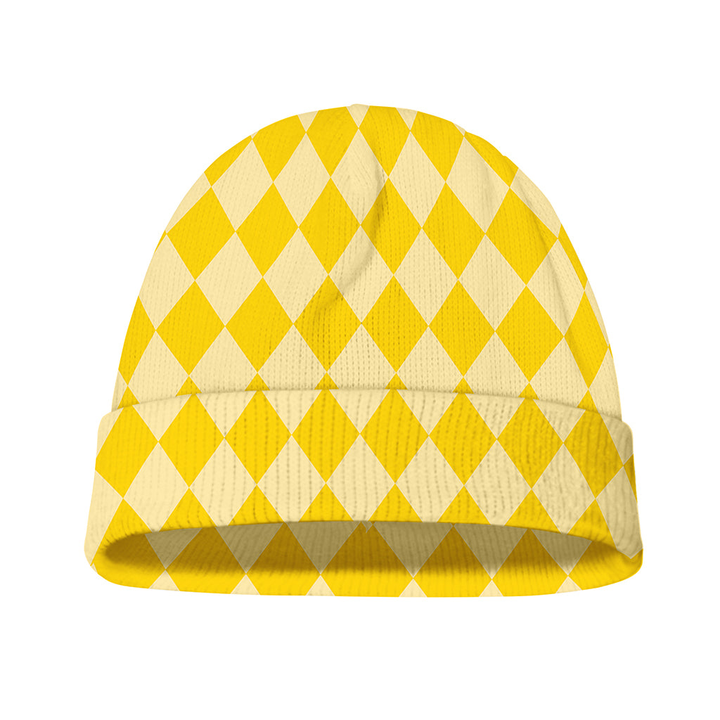 Yellow Harlequin Pattern Print Beanie