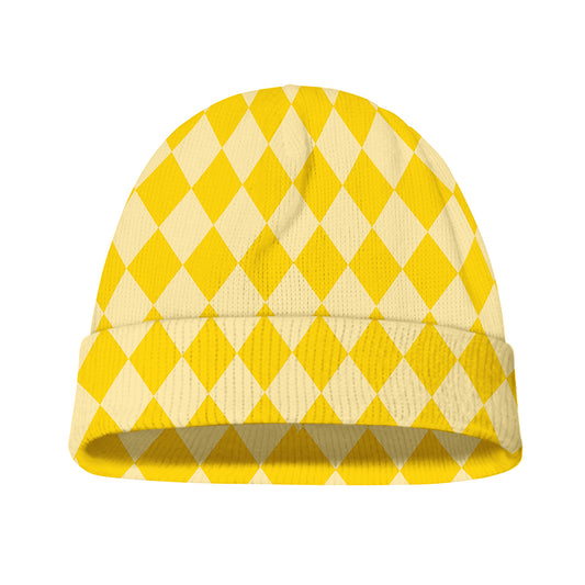 Yellow Harlequin Pattern Print Beanie