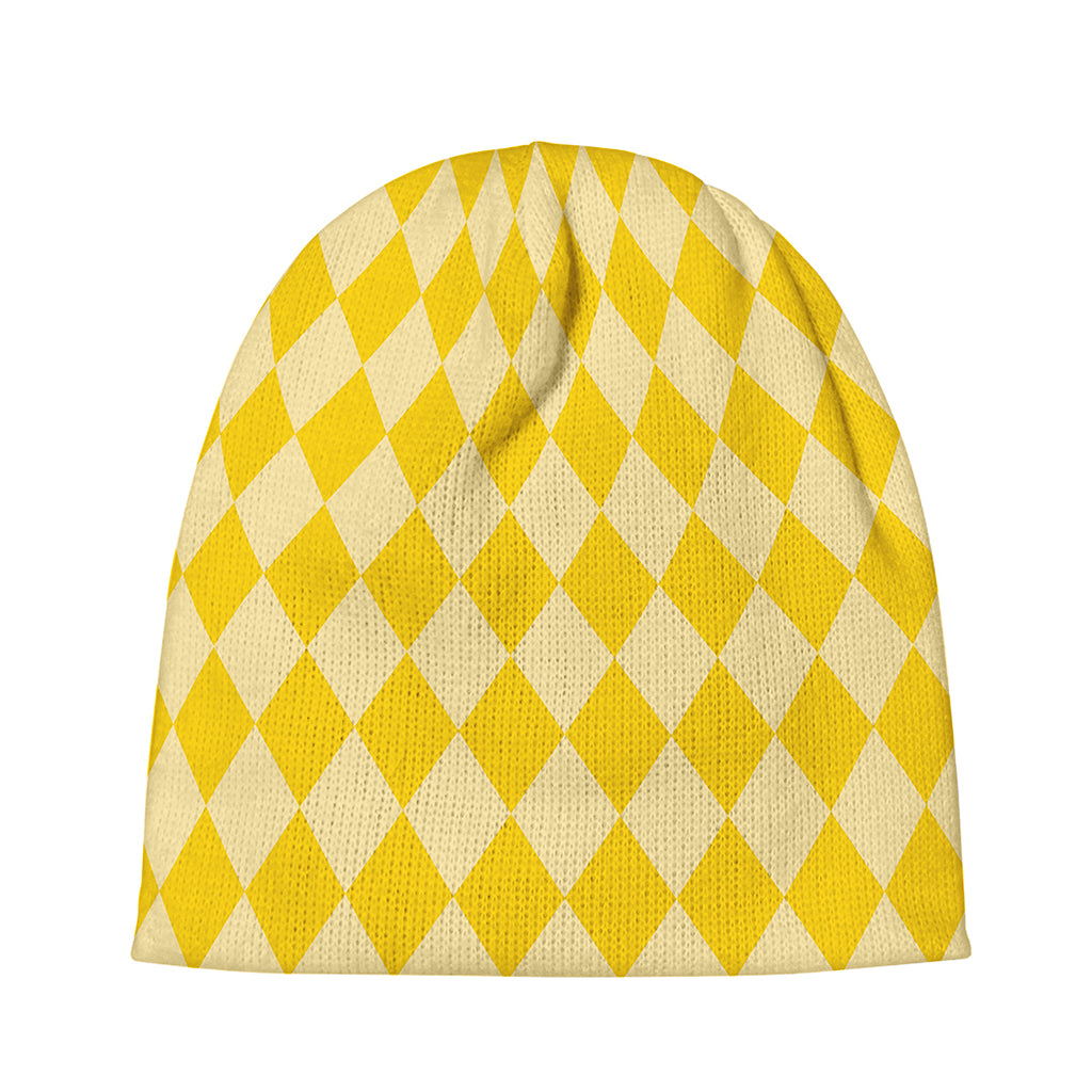 Yellow Harlequin Pattern Print Beanie