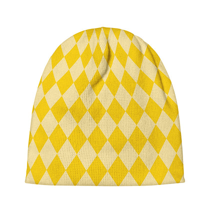 Yellow Harlequin Pattern Print Beanie