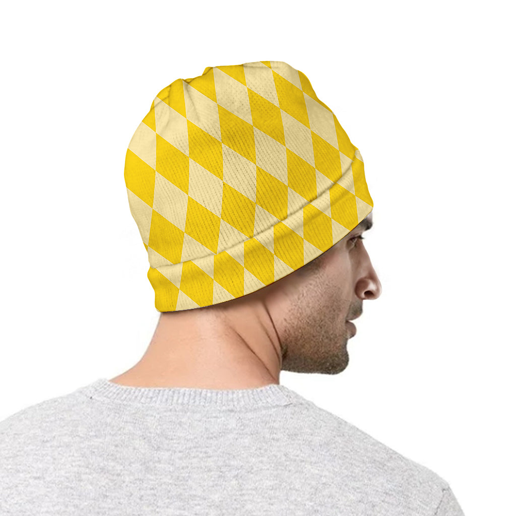 Yellow Harlequin Pattern Print Beanie