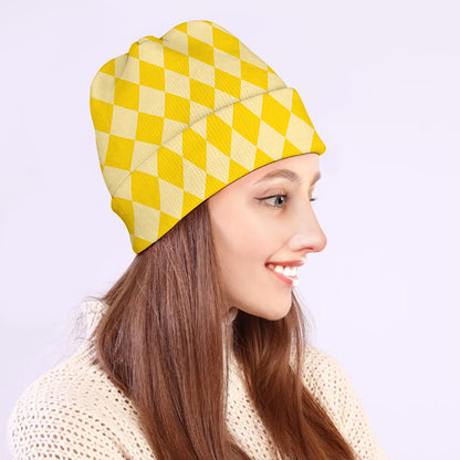 Yellow Harlequin Pattern Print Beanie