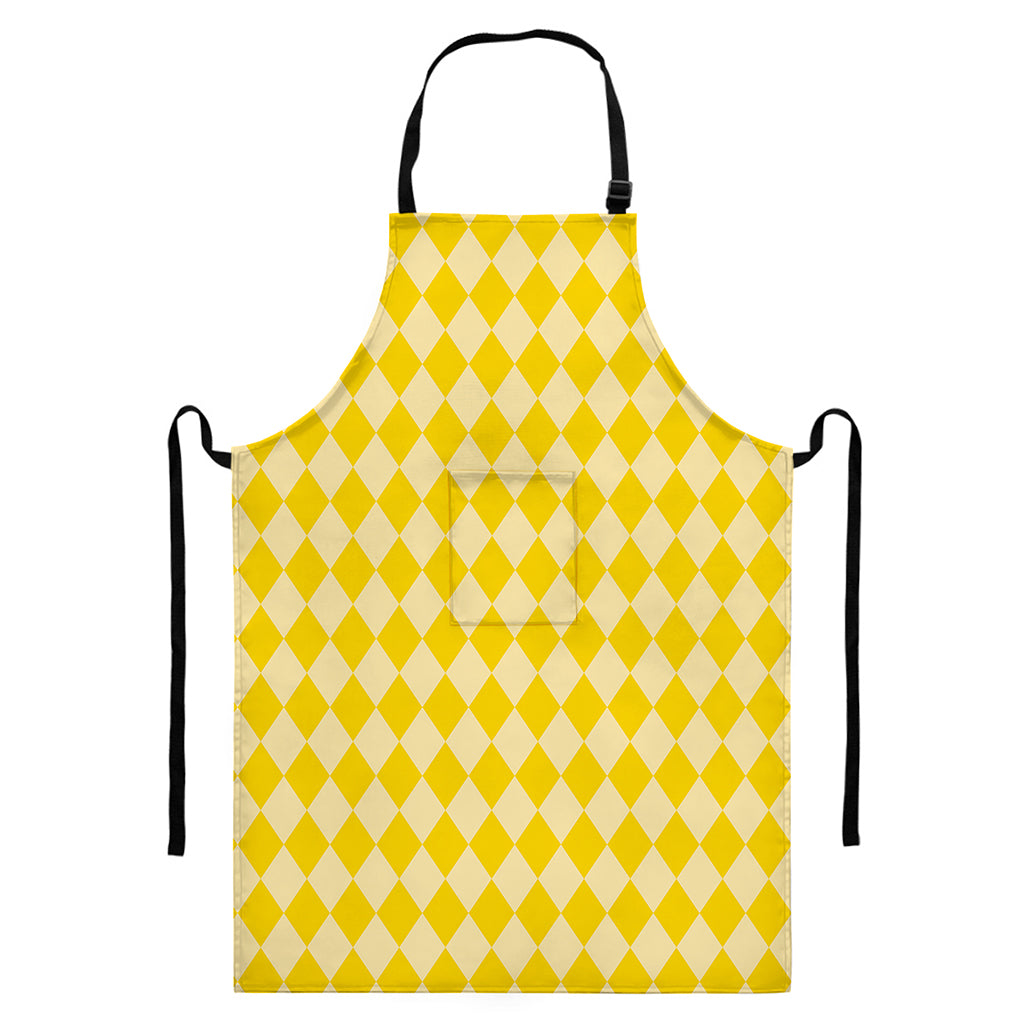 Yellow Harlequin Pattern Print Bib Apron With Pocket