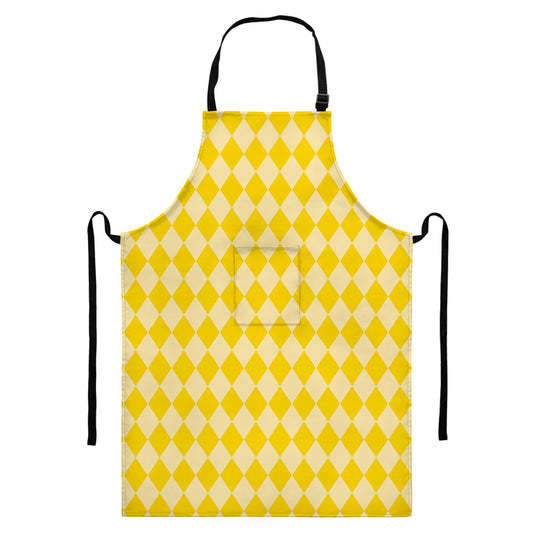 Yellow Harlequin Pattern Print Bib Apron With Pocket
