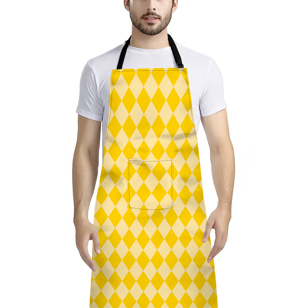 Yellow Harlequin Pattern Print Bib Apron With Pocket