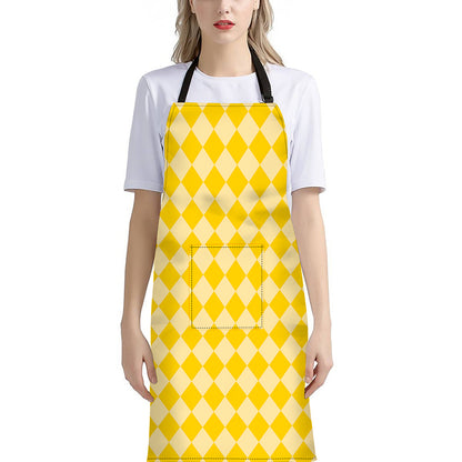 Yellow Harlequin Pattern Print Bib Apron With Pocket