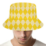 Yellow Harlequin Pattern Print Bucket Hat