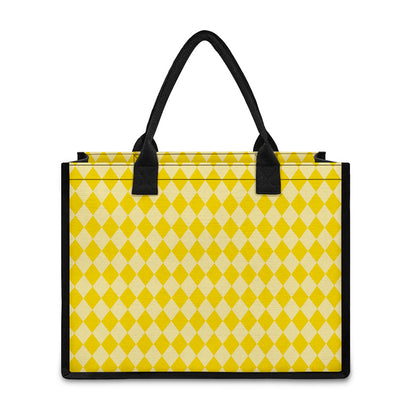 Yellow Harlequin Pattern Print Canvas Tote Bag