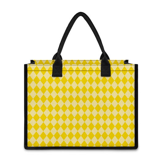 Yellow Harlequin Pattern Print Canvas Tote Bag