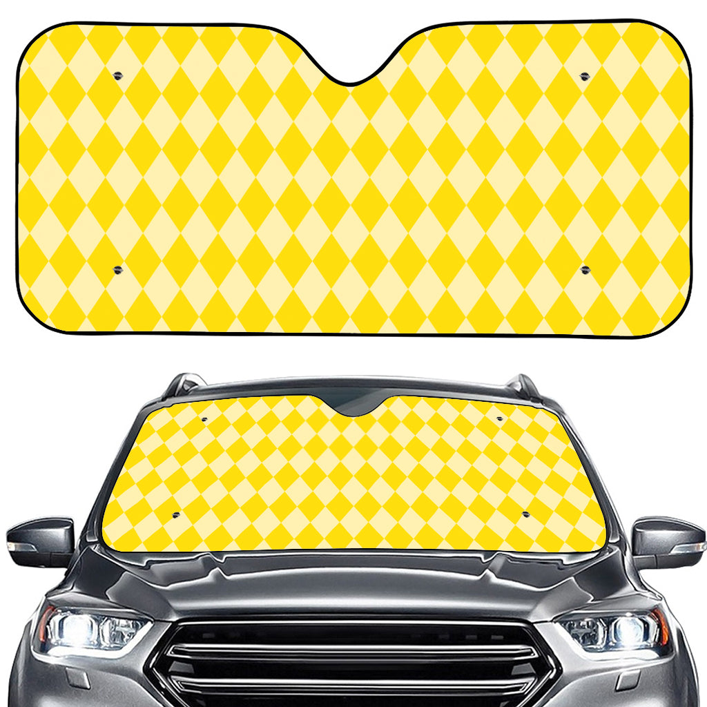 Yellow Harlequin Pattern Print Car Windshield Sun Shade