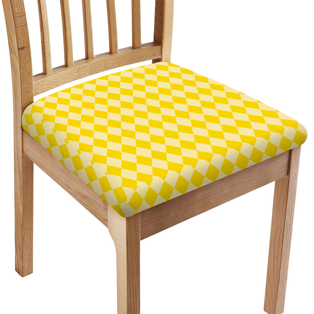 Yellow Harlequin Pattern Print Chair Cushion Cover