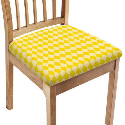 Yellow Harlequin Pattern Print Chair Cushion Cover