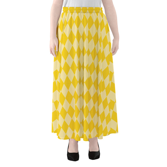 Yellow Harlequin Pattern Print Chiffon Maxi Skirt