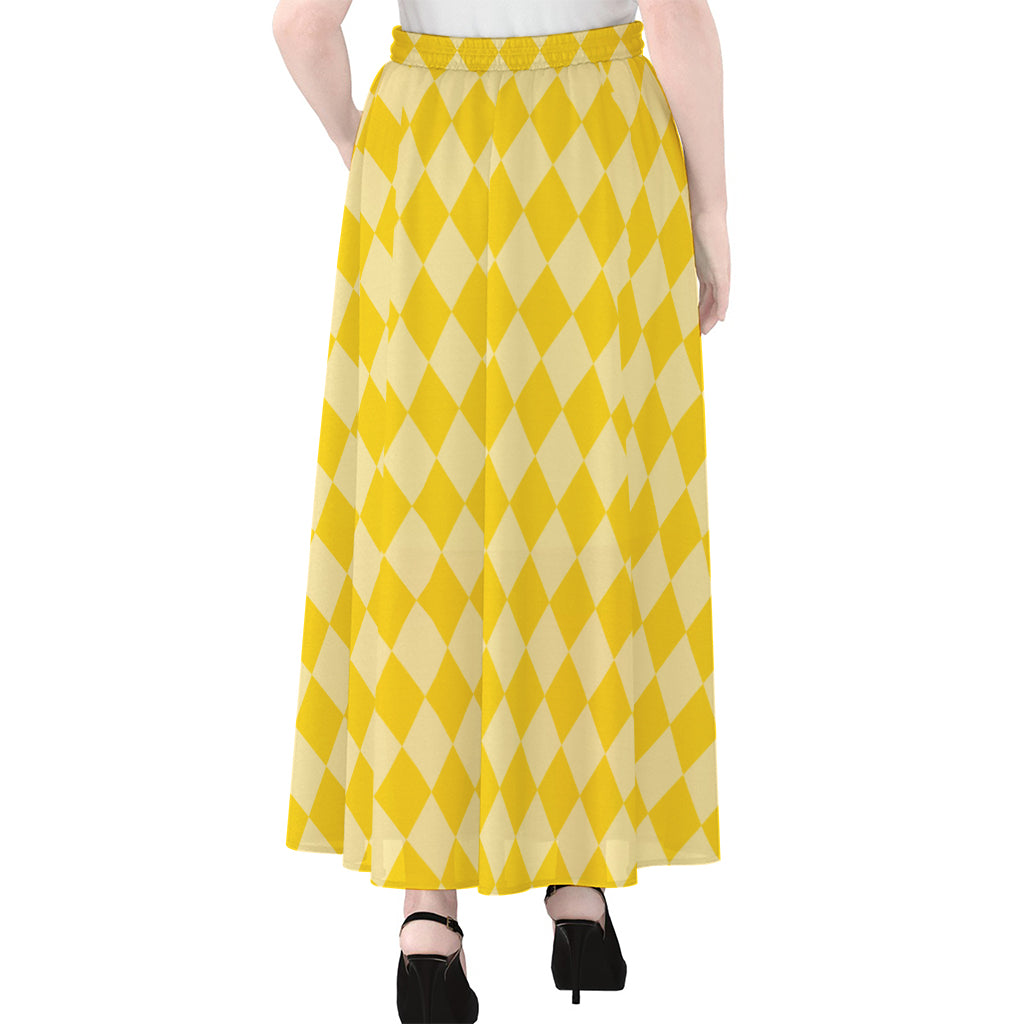 Yellow Harlequin Pattern Print Chiffon Maxi Skirt