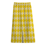 Yellow Harlequin Pattern Print Cotton Front Slit Maxi Skirt