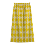 Yellow Harlequin Pattern Print Cotton Front Slit Maxi Skirt