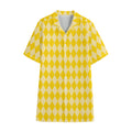 Yellow Harlequin Pattern Print Cotton Hawaiian Shirt