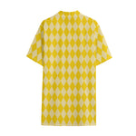 Yellow Harlequin Pattern Print Cotton Hawaiian Shirt