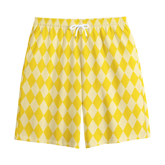 Yellow Harlequin Pattern Print Cotton Shorts