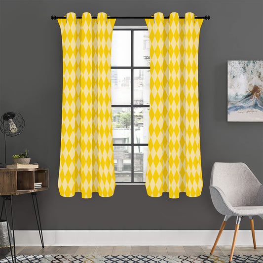 Yellow Harlequin Pattern Print Curtain