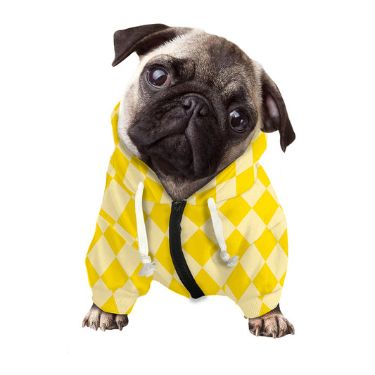 Yellow Harlequin Pattern Print Dog Zip Up Hoodie