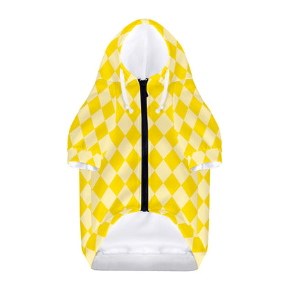 Yellow Harlequin Pattern Print Dog Zip Up Hoodie