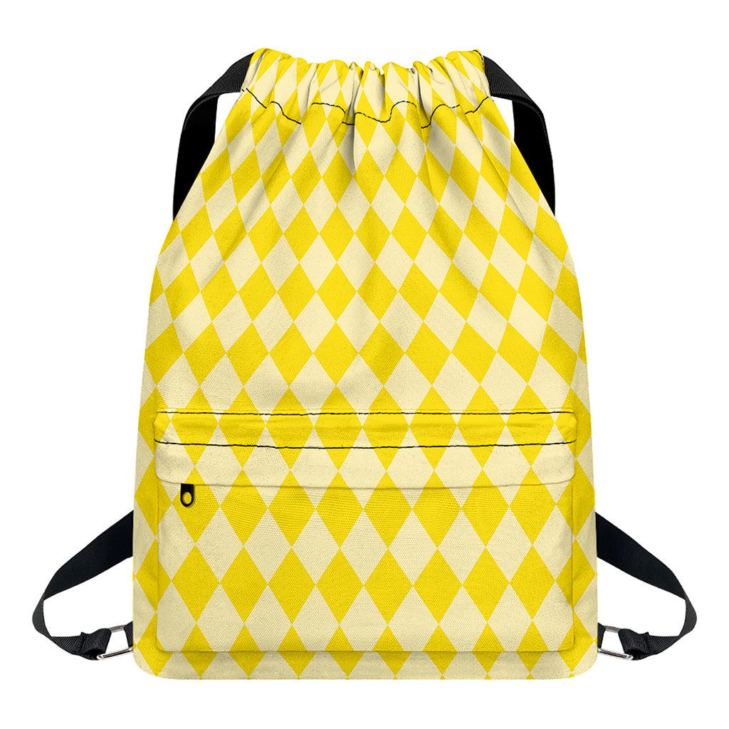 Yellow Harlequin Pattern Print Drawstring Backpack