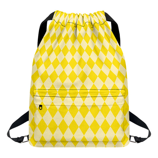 Yellow Harlequin Pattern Print Drawstring Backpack