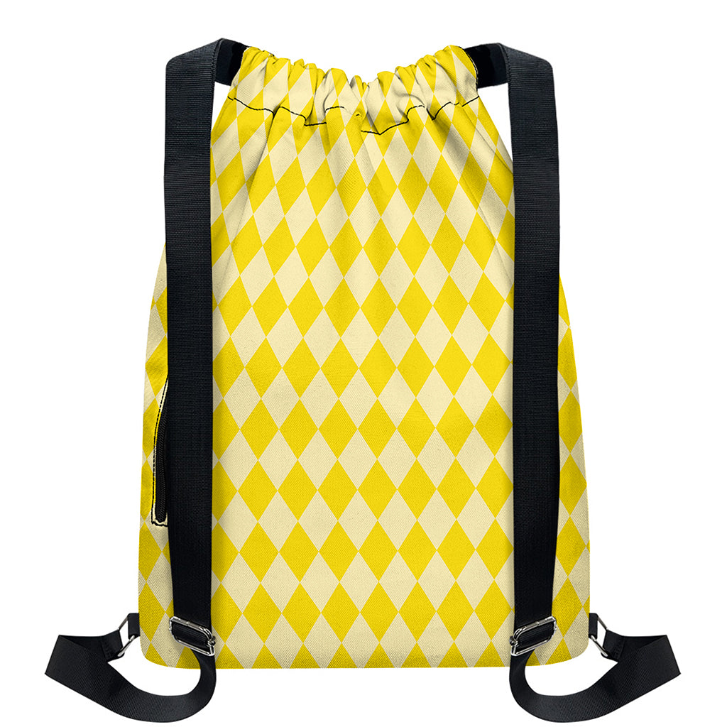 Yellow Harlequin Pattern Print Drawstring Backpack