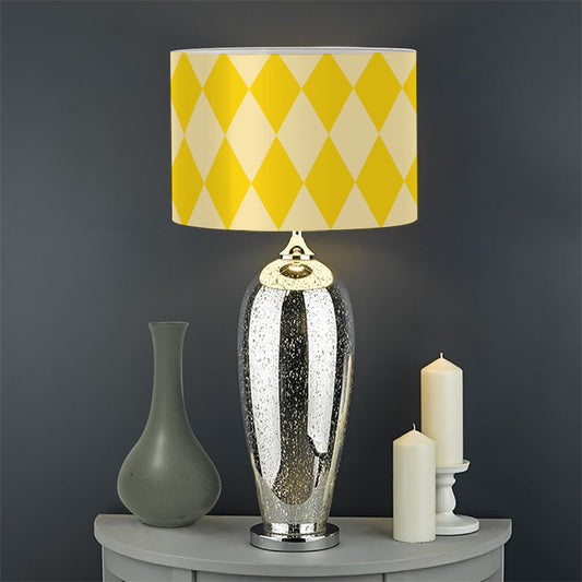 Yellow Harlequin Pattern Print Drum Lamp Shade