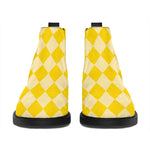 Yellow Harlequin Pattern Print Flat Ankle Boots