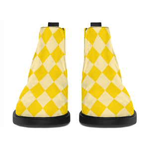 Yellow Harlequin Pattern Print Flat Ankle Boots